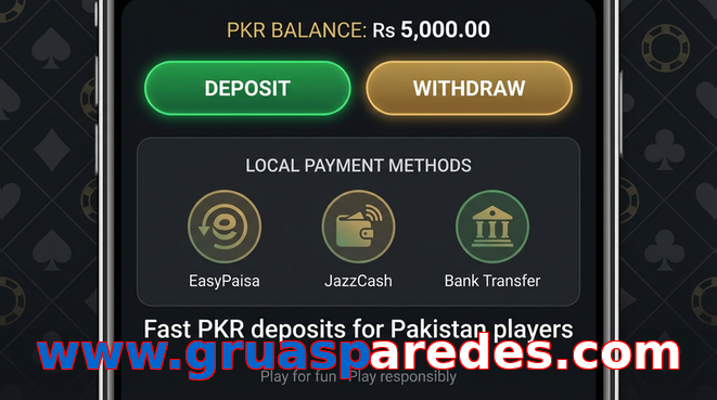 Deposit and withdrawal screen with PKR methods